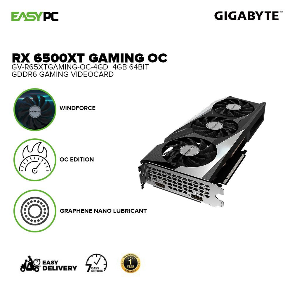 Gigabyte Rx 6500xt Gaming OC GV-R65XTGAMING-OC-4GD 4gb 64bit GDdr6 Windforce 3x Graphene Nano Lubricant Gaming Videocard - Image 2
