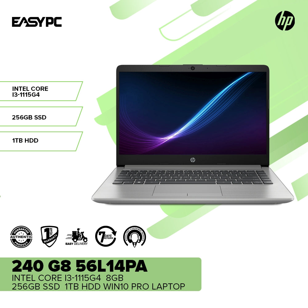 HP 240 G8 56L14PA Intel Core i3-1115G4 /8GB/256GB SSD/1TB HDD/Win10 Pro Laptop Silver - Image 2