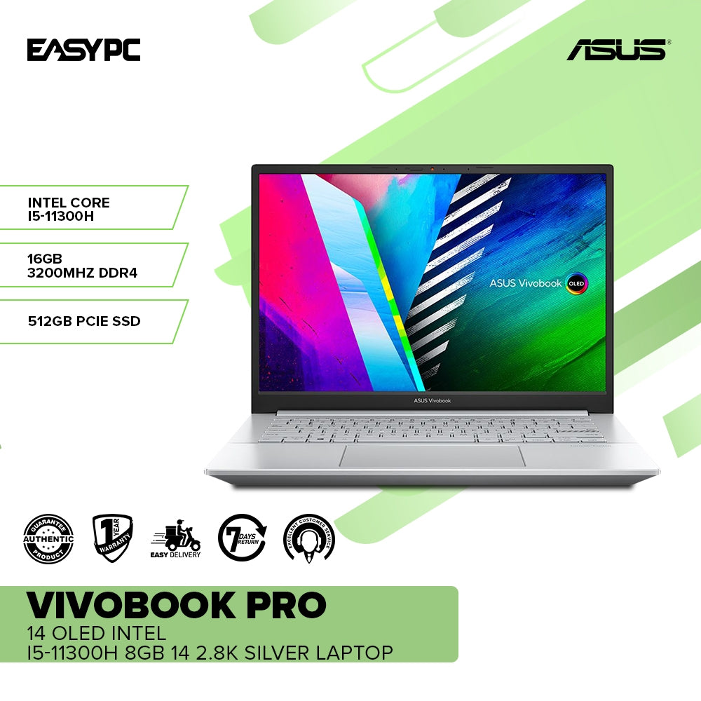 ASUS VIVOBOOK PRO 14 OLED K3400PA-KM040W Intel i5-11300H 8GB 14" 2.8k OLED 512 SSD Intel Iris Xe Win11 Laptop Silver 1ION - Image 2