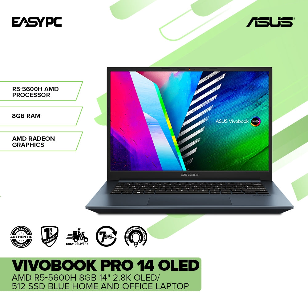 ASUS VIVOBOOK PRO 14 OLED M3401QA-KM048W AMD R5-5600H 8GB 14" 2.8K OLED 512 SSD AMD Radeon Win11 Laptop Blue 1ION - Image 2