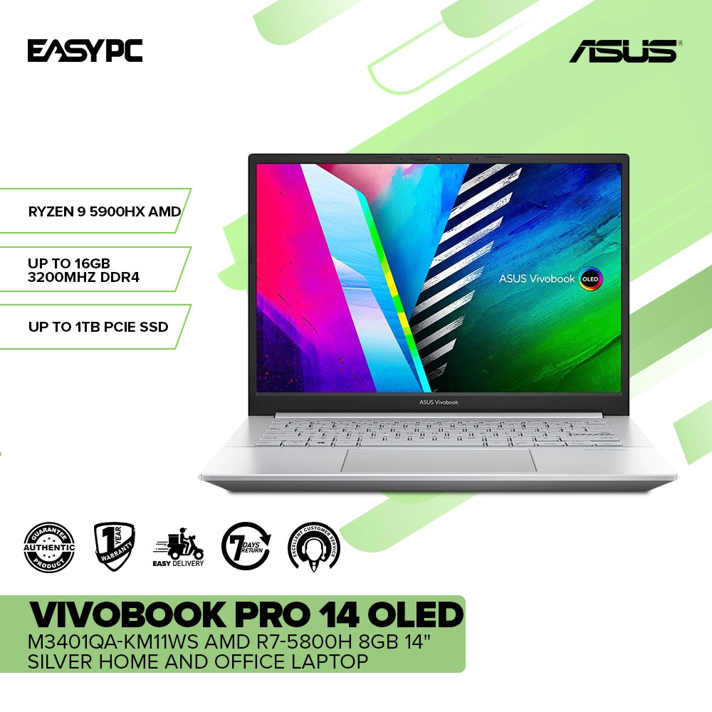 ASUS VIVOBOOK PRO 14 OLED M3401QA-KM11WS AMD R7-5800H 8GB 14" 2.8k OLED 1Tb SSD AMD Radeon Win11 Laptop Silver 1ION - Image 2