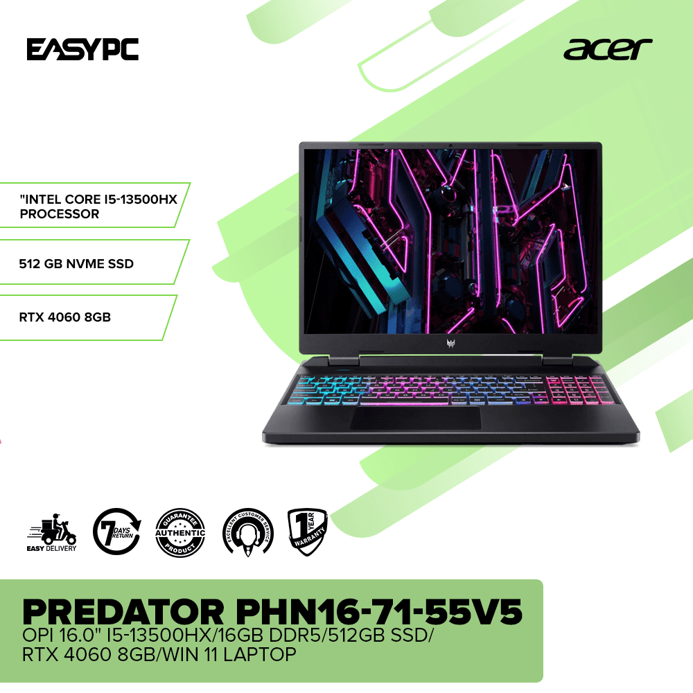 Acer Predator PHN16-71-55V5 OPI 16.0" i5-13500HX/16GB DDR5/512GB SSD/RTX 4060 8GB/Win 11 Laptop