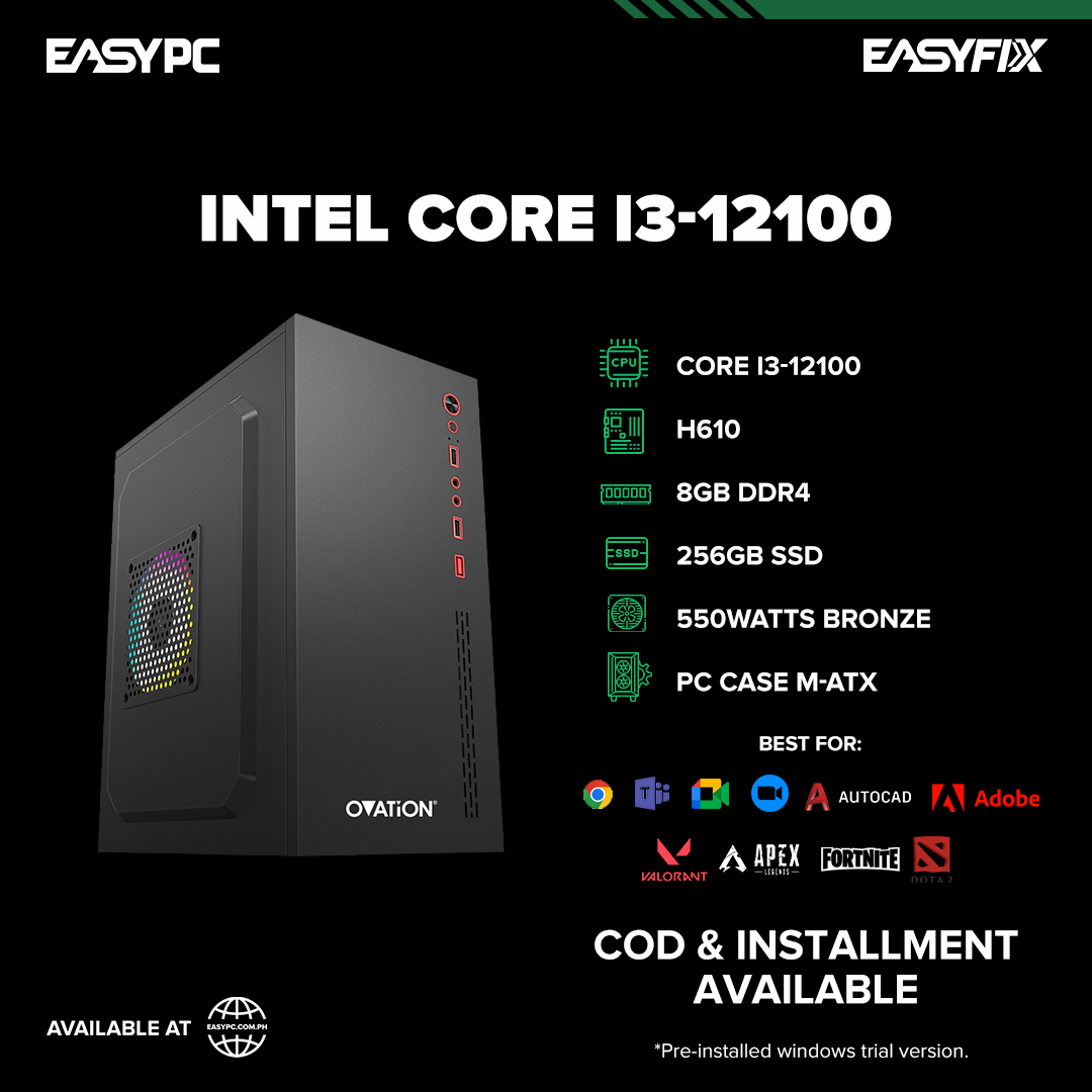 Core i3 12100 / H610 / 8GB DDR4 / 256GB SSD / PC Case M-ATX with 700W