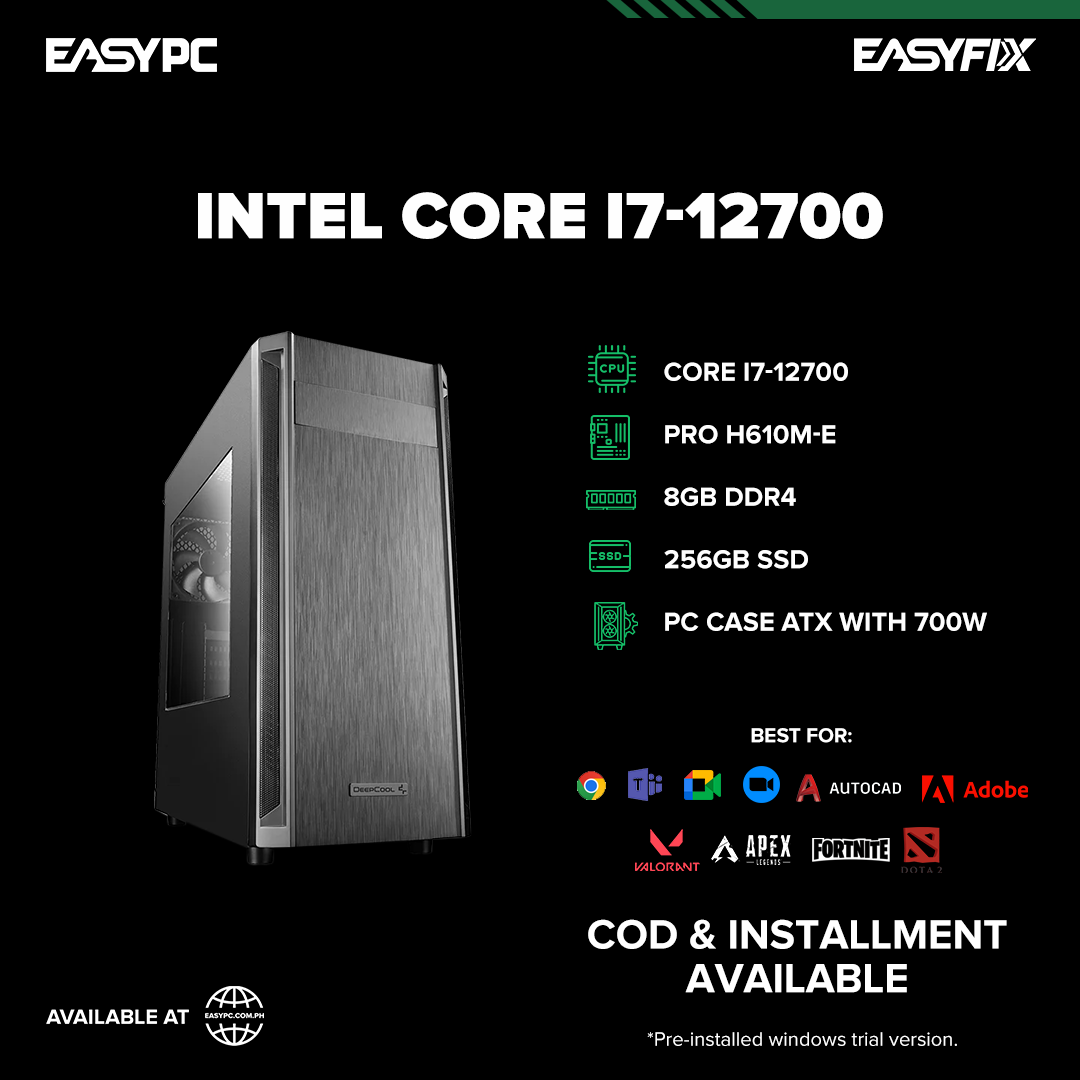 Core i7 12700 / H610 / 8GB DDR4 / 256GB SSD / 700w Power Supply / PC Case ATX