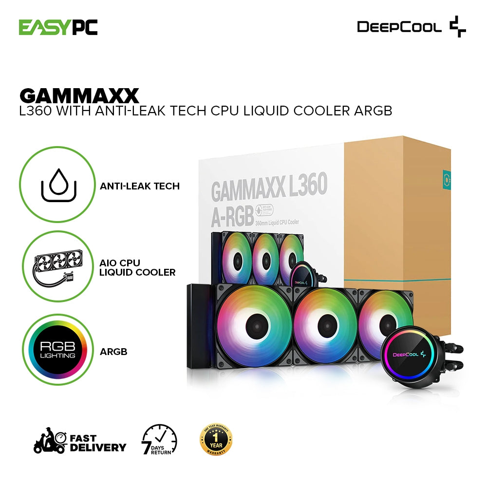 Deepcool Gammaxx L360 with Anti-Leak Tech PWM Fans ARGB Black CPU Liquid Cooler