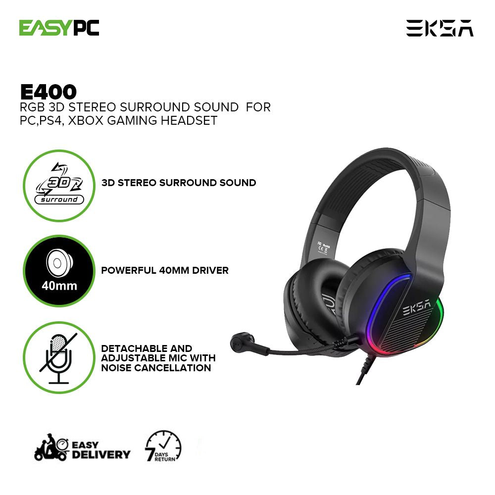 EKSA E400 3D Stereo Surround Sound for PC PS4 Xbox adjustable Mic, noise cancellation RGB Gaming Headset 18LIG EKOC2614 - Image 2