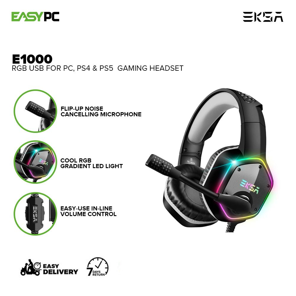 EKSA E1000 RGB USB for PC PS4 PS5 Ergonomic Design, Durable High-quality Flexible Material Gaming Headset 18LIG EKOC2615 - Image 2