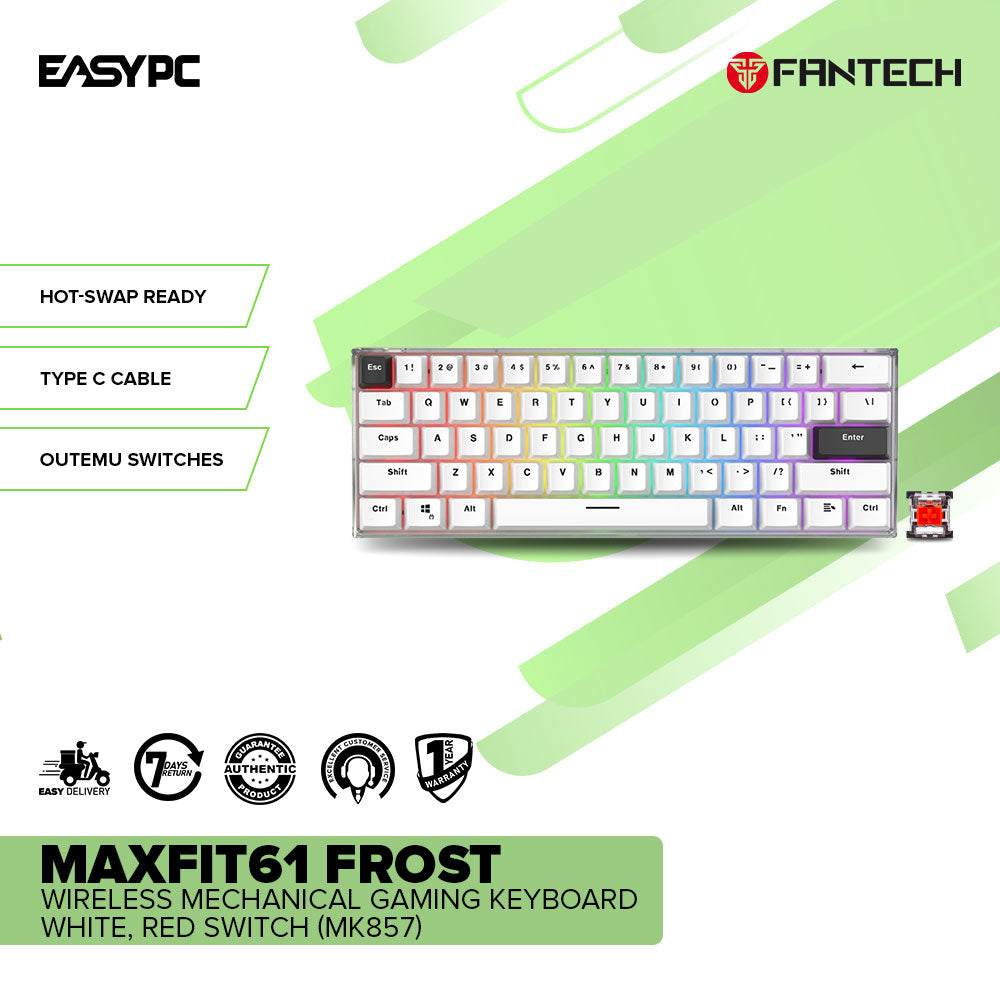 Fantech MAXFIT61 Frost Wireless Mechanical Gaming  Keyboard White - RED Switch (MK857)