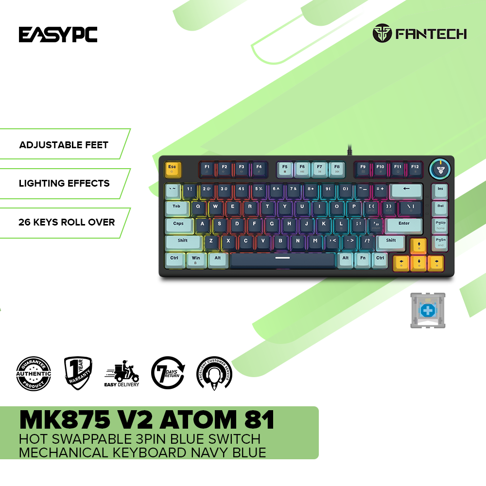 Fantech MK875 V2 Atom 81 Hot swappable 3pin Blue switch Mechanical Keyboard Navy Blue