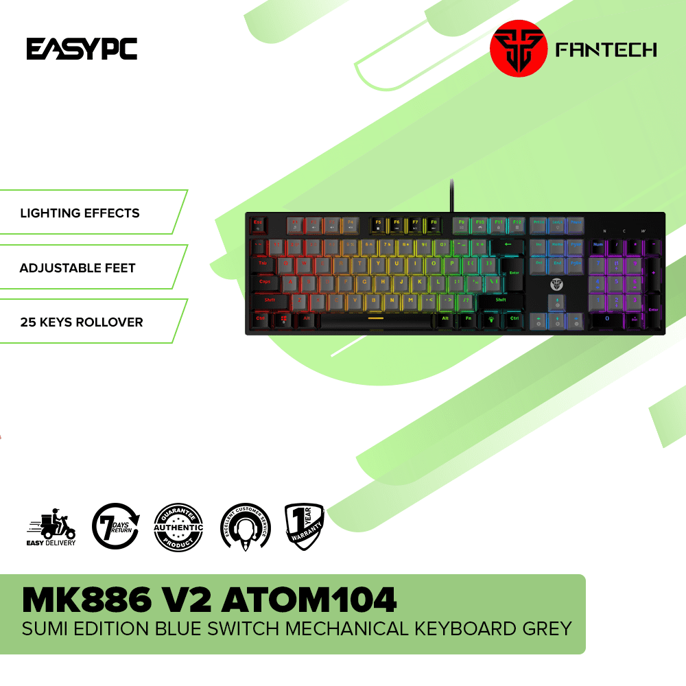 Fantech MK886 V2 ATOM104 Sumi Edition Blue Switch Mechanical Keyboard Grey