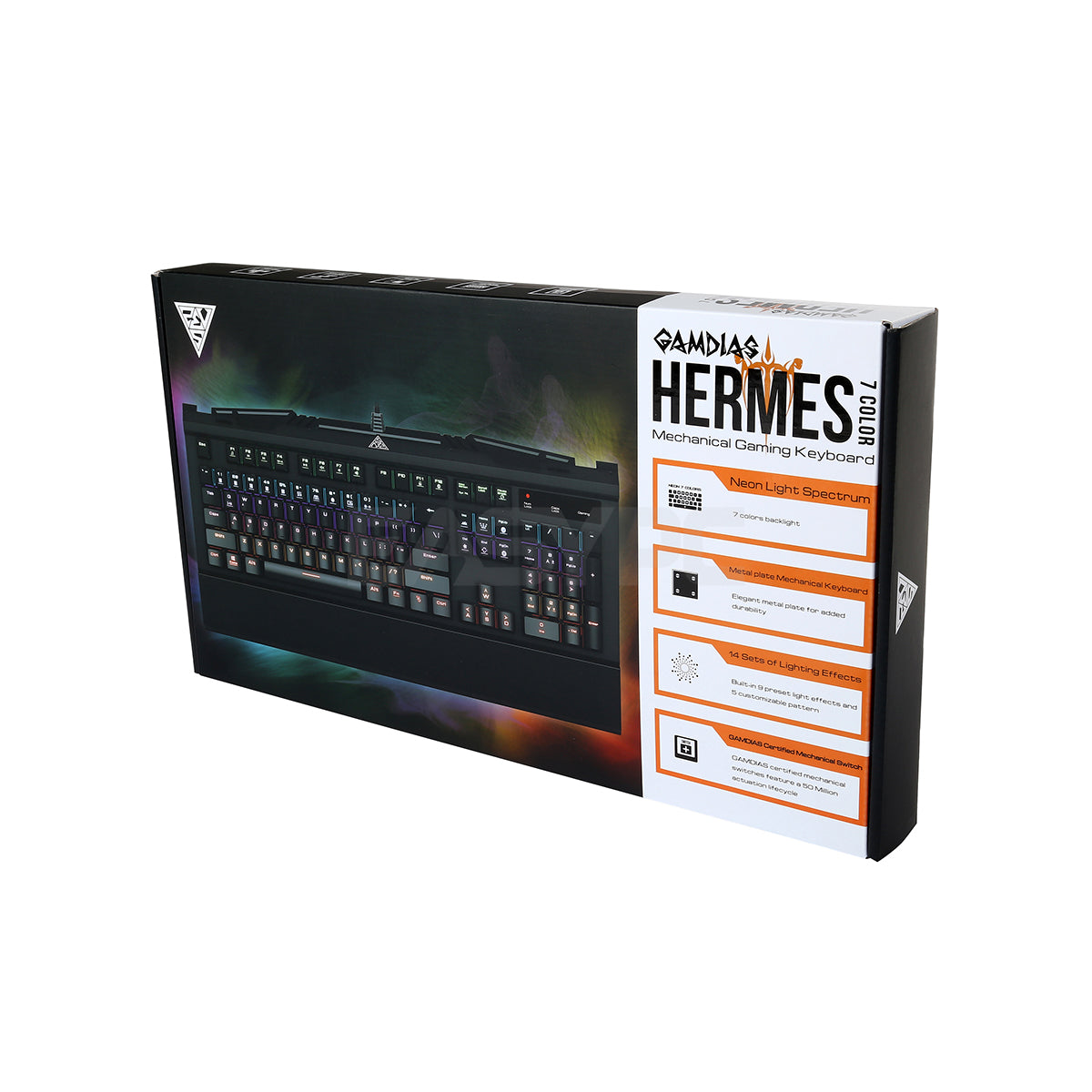 Gamdias Hermes 7 Color, Customizable Lighting Effects, braided cable, Blue key switch Mechanical Keyboard 14BAN GAHE2111