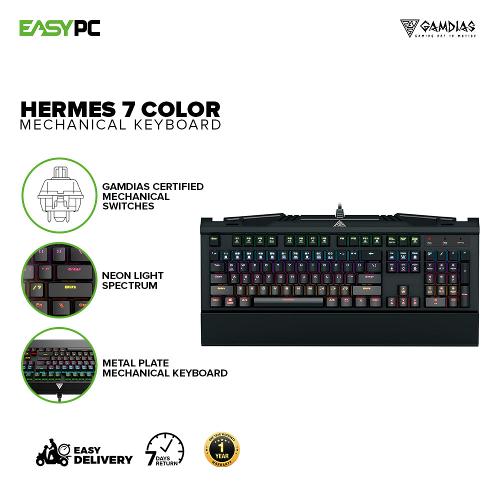 Gamdias Hermes 7 Color, Customizable Lighting Effects, braided cable, Blue key switch Mechanical Keyboard 14BAN GAHE2111 - Image 2