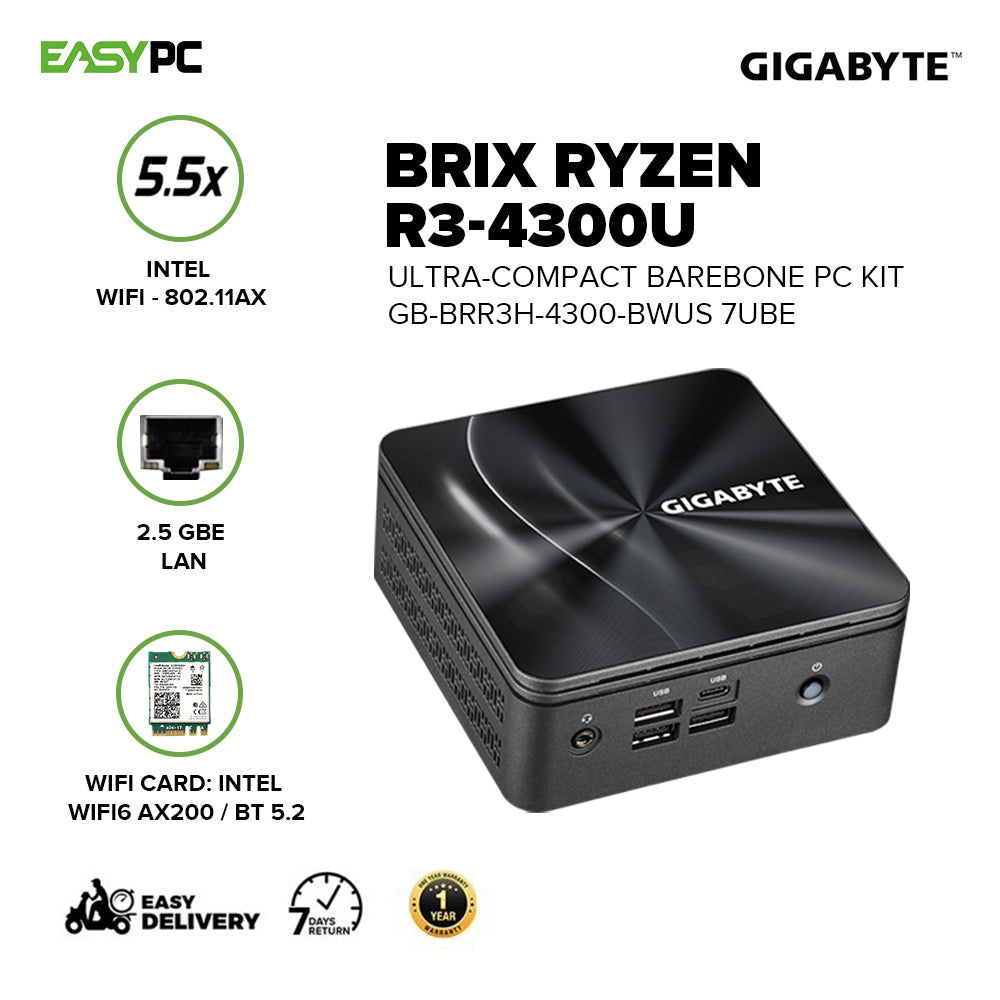 Gigabyte Brix Ultra-compact Barebone GB-BRR3H-4300-BWUS/ GB-BRR3H-4300-BWUS PC Kit 7UBE - Image 2
