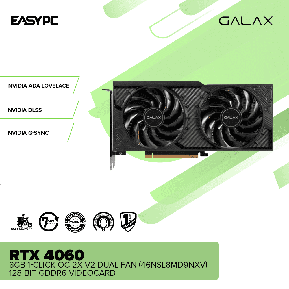 Galax RTX 4060 8GB 1-Click OC 2X V2 Dual Fan (46NSL8MD9NXV) 128-bit GDDR6 Videocard