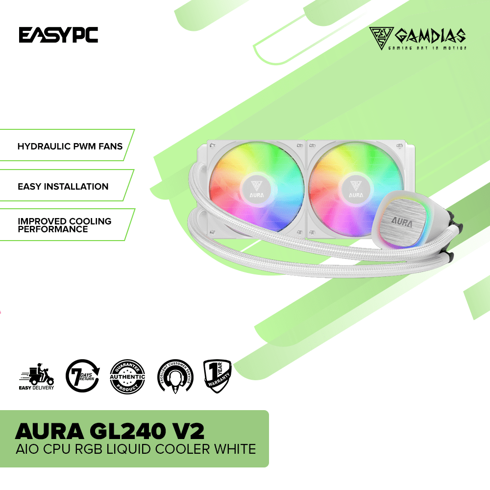 Gamdias Aura GL240 V2 AIO CPU RGB Liquid Cooler White