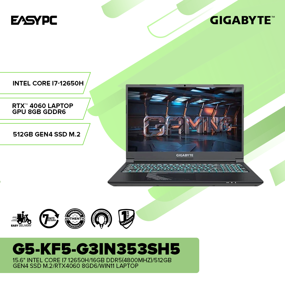 Gigabyte G5-KF5-G3IN353SH 15.6" i7 12650H/16GB DDR5/512GB GEN4 SSD M.2/RTX4060 8GD6/Win11 Laptop