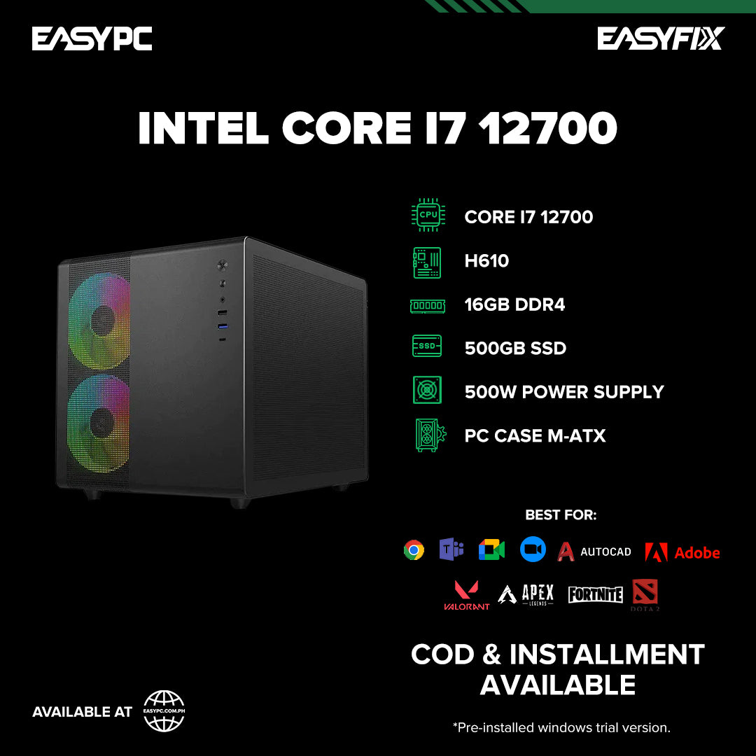 INTEL Core i7 12700 / H610 / 16GB DDR4 / 500GB SSD / 500W Power Supply/ PC Case M-ATX