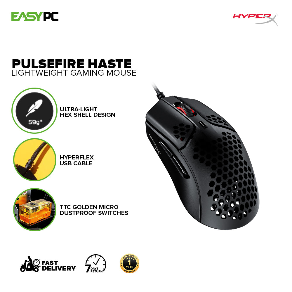 HyperX Pulsefire Haste Lightweight, Pixart 3335 Sensor, HyperFlex USB Cable, Responsive split-button design Gaming Mouse (HMSH1-A-BK/G) 1ION KIHM2286 - Image 2