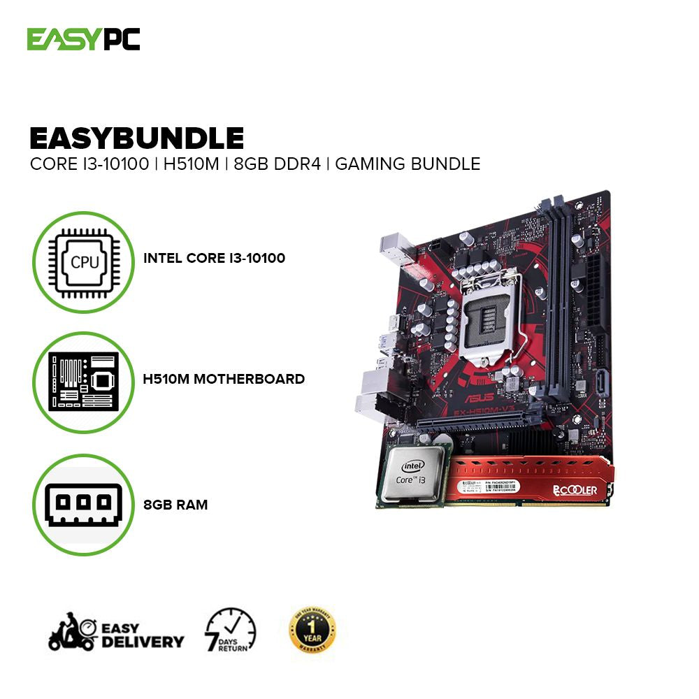EasyBundle Intel Core i3-10100 Ttp Processor/H510M Ddr4 Motherboard/8GB Ddr4 2666Mhz Memory Red Gaming Bundle - Image 2
