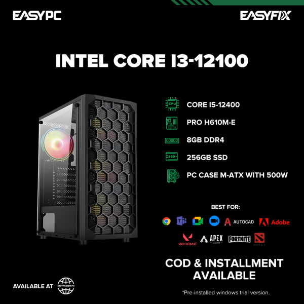 Intel Core i5-12400 / H610M / 8GB DDR4 / 256GB SSD / 500w PSU / PC Case M-ATX